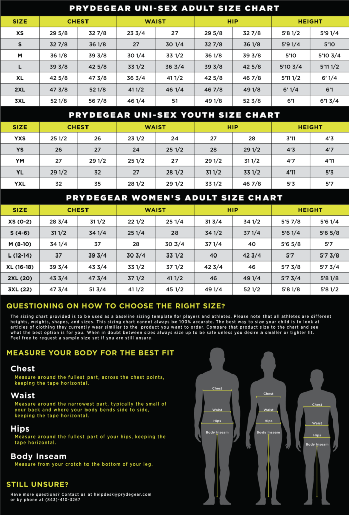 Sizing Chart - Pryde Gear